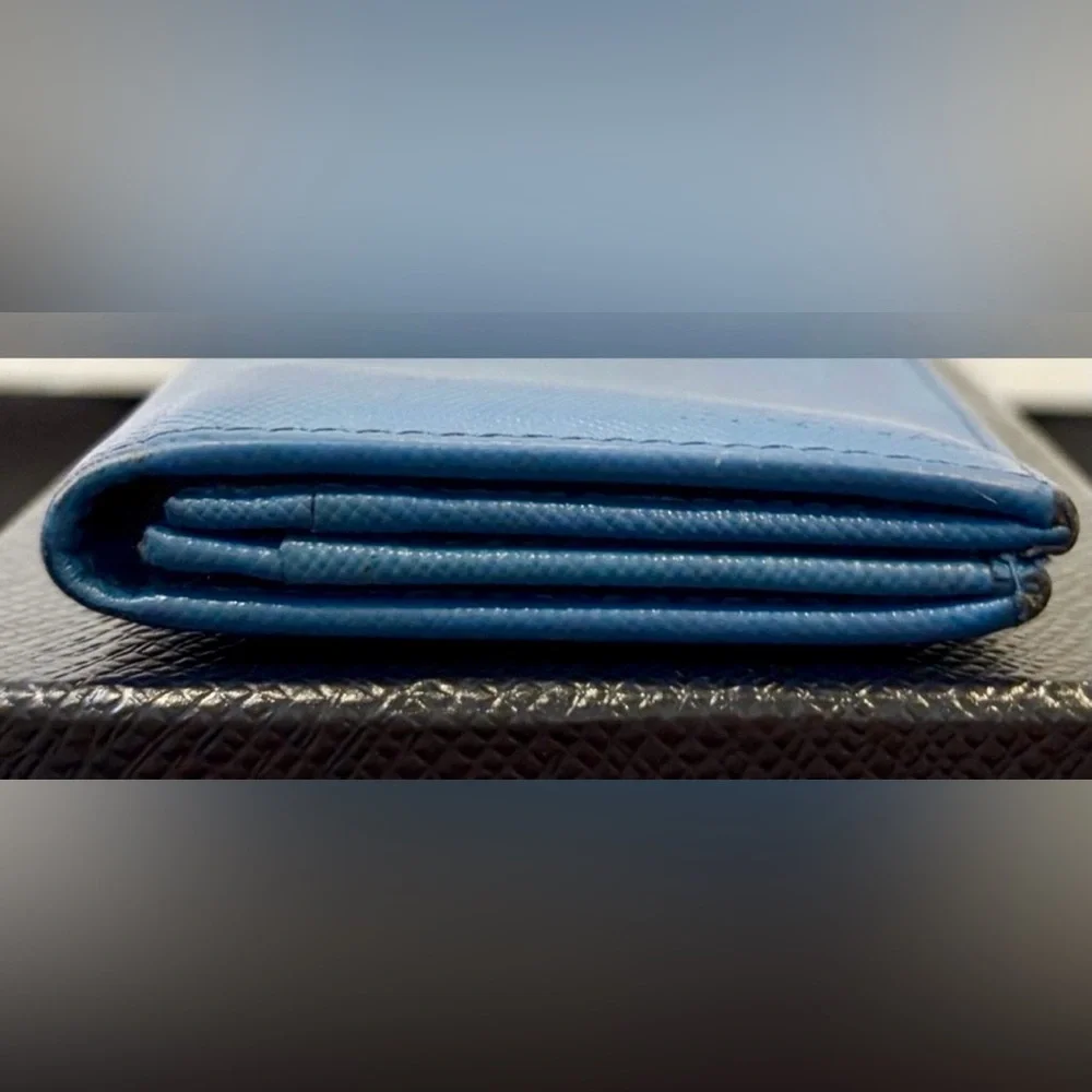 PRADA COBALT BLUE Vertical Saffiano Leather Cardholder w/Box and Cards.